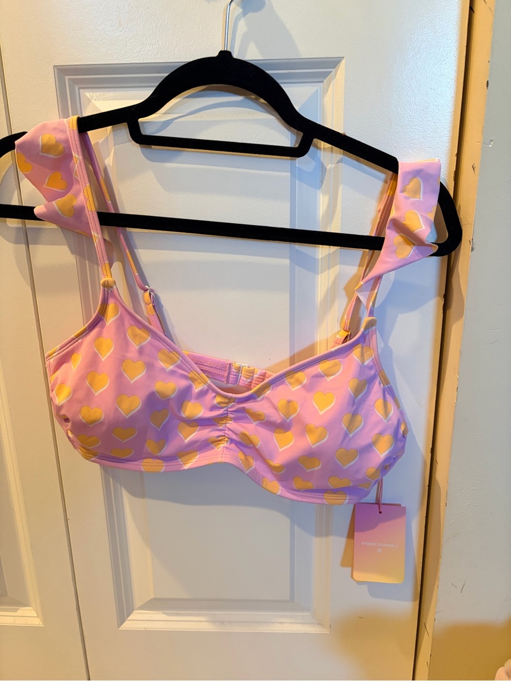 Stoney Clover Lane Pink Bikini Top with Yellow Heart Print